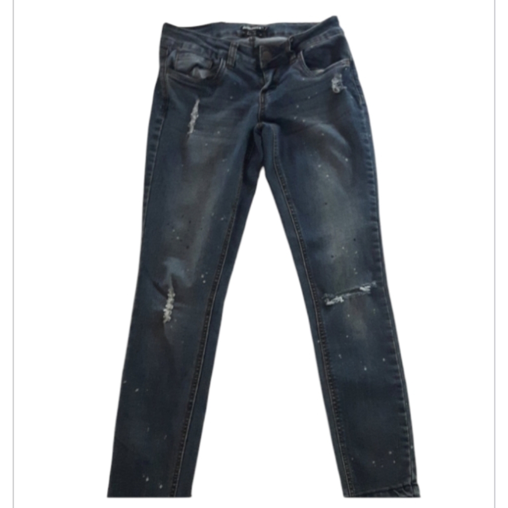 size 1 Dollhouse Skinny Distressed Paint-Splatter Jeans